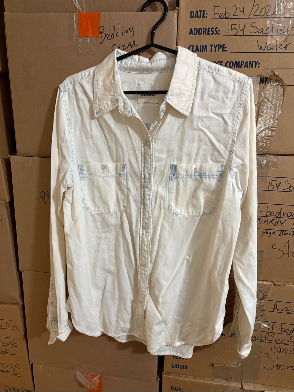 Mudd Bleached Denim Long-Sleeve Button-Down Shirt with Chest Pockets
